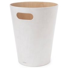 Корзина для мусора Woodrow, 7,5 л, белая/дерево, UMBRA