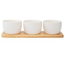 Набор из 3 чаш на деревянной подставке Soft Ripples, Dual Glazing, 200 мл, Liberty Jones