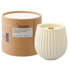 Свеча ароматическая с деревянным фитилём Cypress, Jasmine & Patchouli из коллекции Edge, бежевый, 60 ч, Tkano