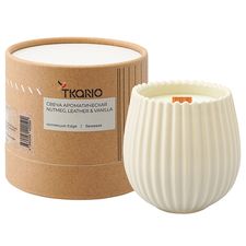 Свеча ароматическая с деревянным фитилём Nutmeg, Leather & Vanilla из коллекции Edge, бежевый, 60 ч, Tkano