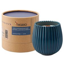 Свеча ароматическая с деревянным фитилём Nutmeg, Leather & Vanilla из коллекции Edge, синий, 60 ч, Tkano