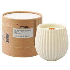 Свеча ароматическая с деревянным фитилём Cypress, Jasmine & Patchouli из коллекции Edge, бежевый, 60 ч, Tkano