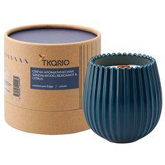 Свеча ароматическая с деревянным фитилём Sandalwood, Bergamot & Citrus из коллекции Edge, синий, 60 ч, Tkano