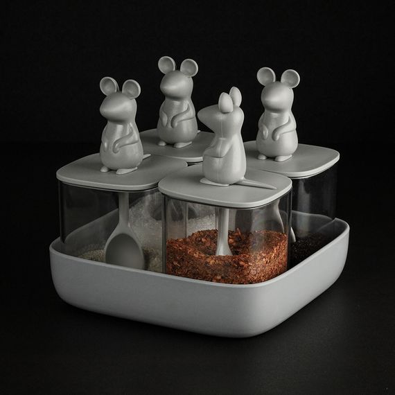Набор банок для сыпучих продуктов Lucky Mouse Seasoning, 4 шт., QUALY, изображение 2