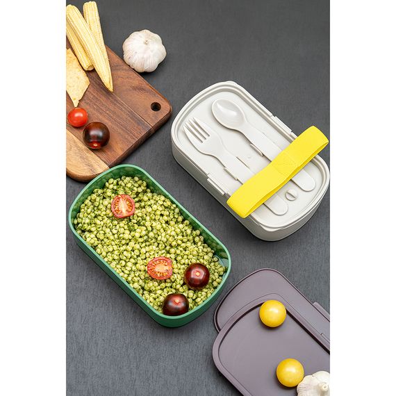 Ланч-бокс с приборами Food Time, 1 л, зеленый/серый, Smart Solutions, изображение 4