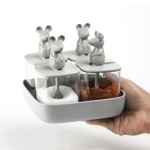 Набор банок для сыпучих продуктов Lucky Mouse Seasoning, 4 шт., QUALY, изображение 4