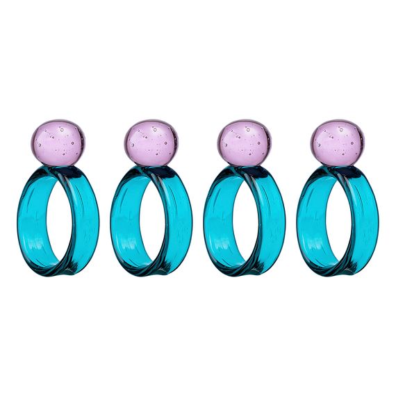 Набор из 4 колец для салфеток Orb, 4 см, бирюзовые/розовые, Liberty Jones
