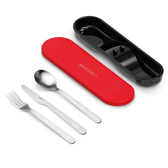 Набор столовых приборов в футляре On The Go, красный, 3 шт., Guzzini, изображение 4