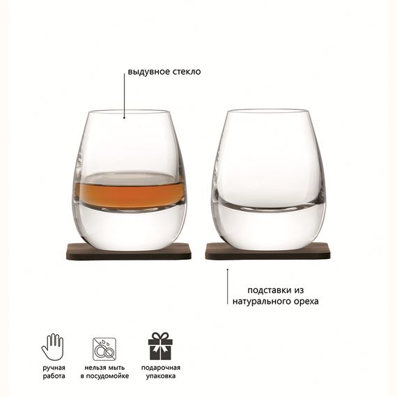 Набор стаканов с деревянными подставками Islay Whisky, 250 мл, 2 шт., LSA International, изображение 5