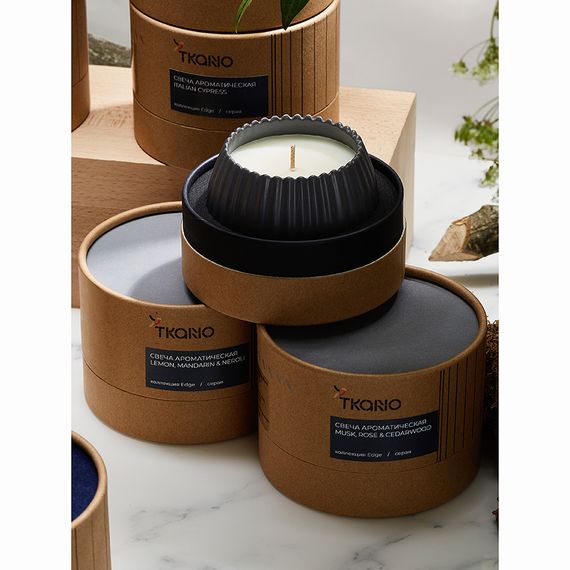 Свеча ароматическая Cypress, Jasmine & Patchouli из коллекции Edge, серый, 30 ч, Tkano, изображение 7