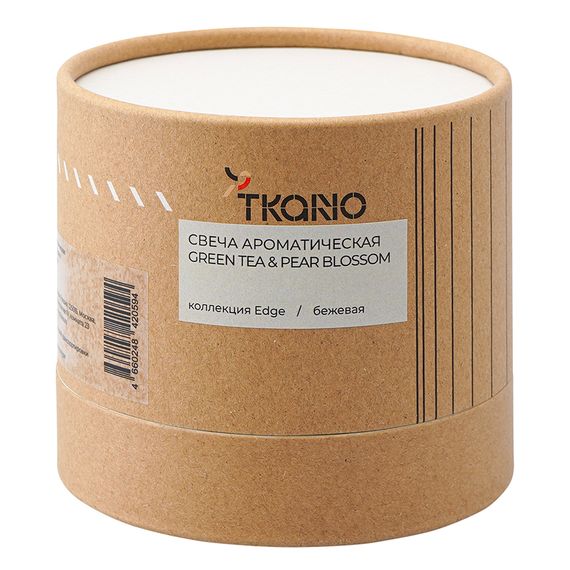 Свеча ароматическая с деревянным фитилём Green tea & Pear blossom из коллекции Edge, бежевый, 60 ч, Tkano, изображение 4