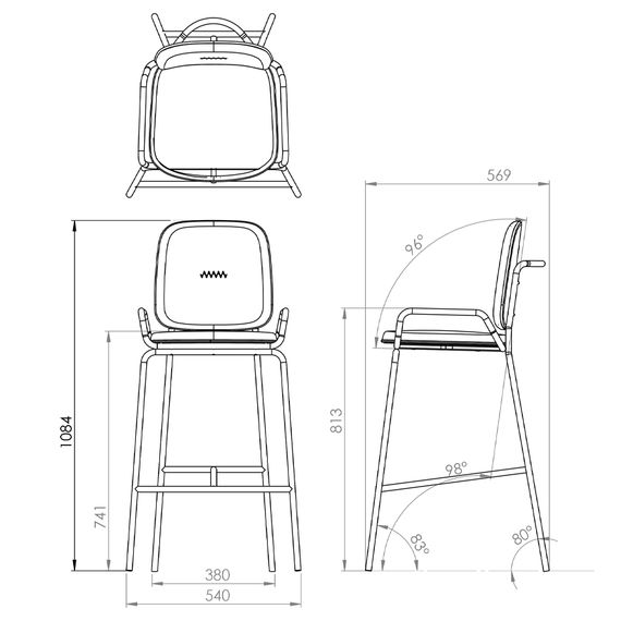 Стул барный Ror, 2 Frame, велюр, черный/черный, LATITUDE, изображение 6