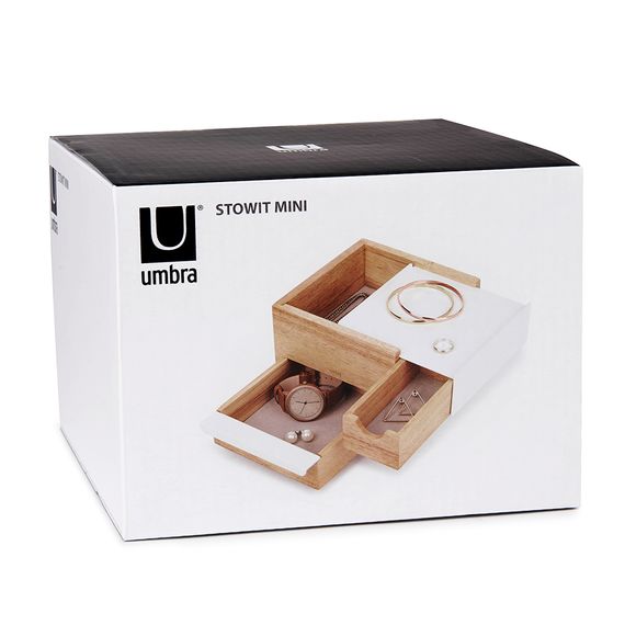 Шкатулка Stowit Mini, белая/дерево, UMBRA, изображение 3