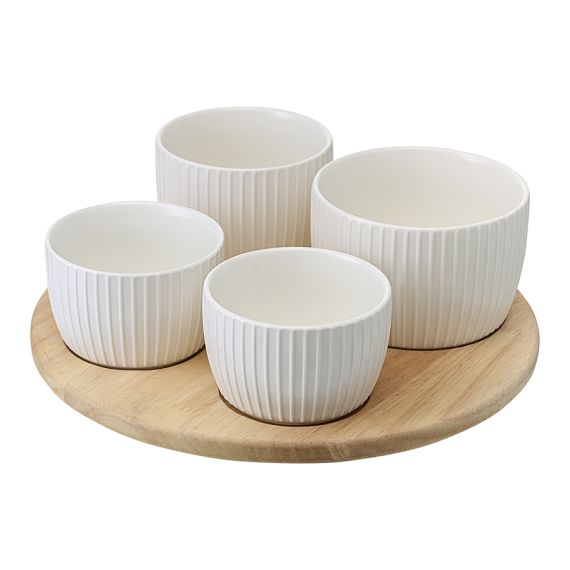 Менажница Soft Ripples, Dual Glazing, на деревянной подставке, 4 чаши, Liberty Jones