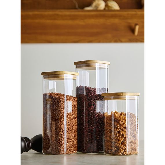 Банка для хранения квадратная Glass Bamboo, 1,4 л, Smart Solutions, изображение 4