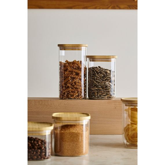 Банка для хранения квадратная Glass Bamboo, 1,1 л, Smart Solutions, изображение 4